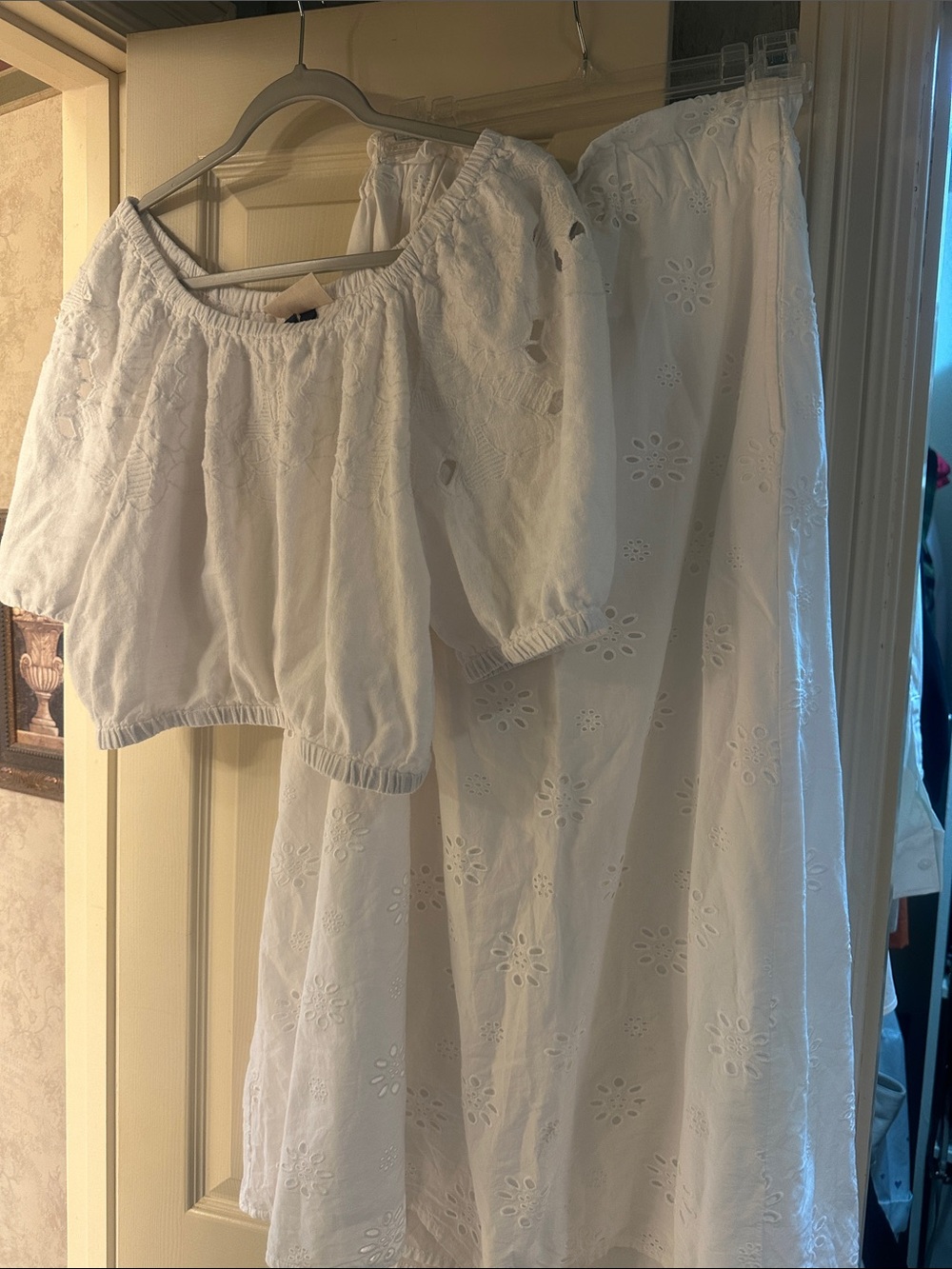 Universal Thread White Eyelet Off-Shoulder Crop Top & Maxi Skirt Set